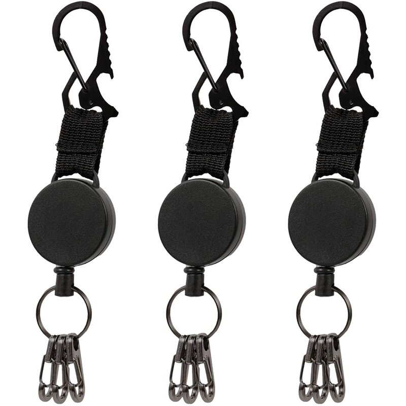 3 Pack Retractable Key Chain, Badge Holder With Carabiner, Retractable Badge Reel With Steel Wire