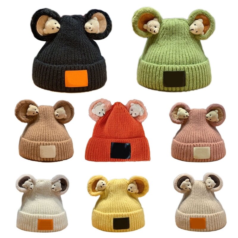 トレンディなかわいいクマのニット帽冬の帽子耳保護防寒帽子防風ユニセックス N7YD