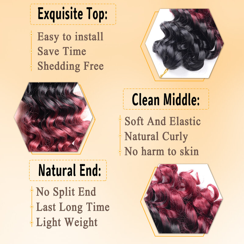 女性のための人工巻き毛エクステンション,巻き毛とかぎ針編みのカール,水の波のエクステンション,茶色,12インチ