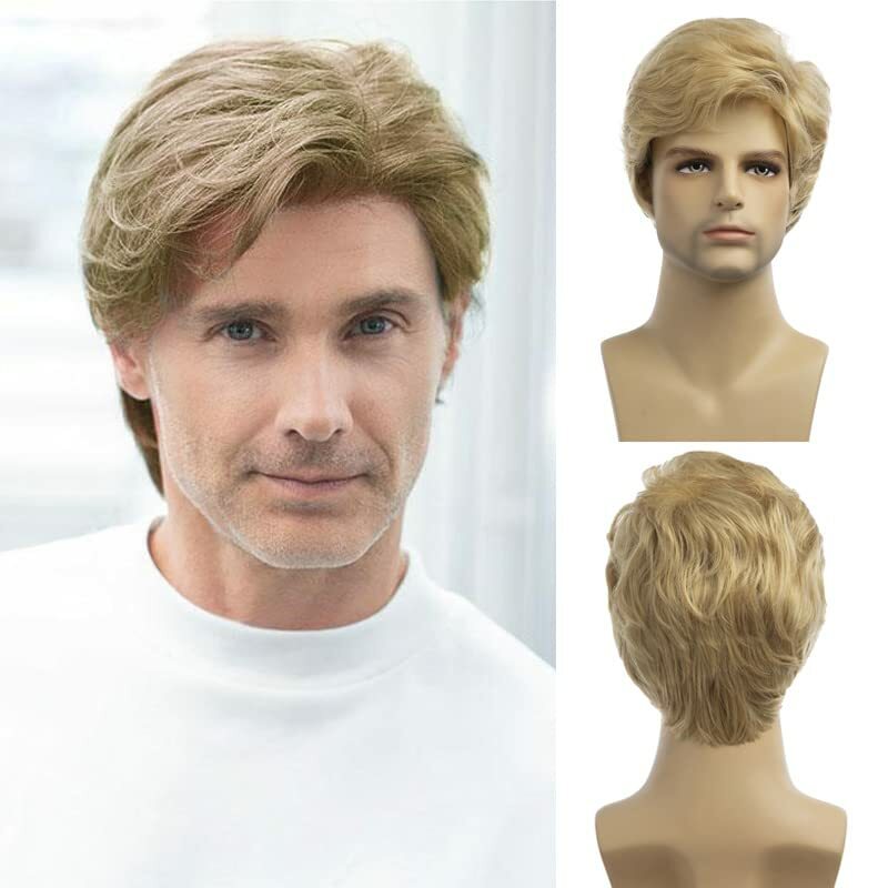 Mid-point Bangs Fluffy Short Natural Business Daily Wig for Man parrucca sintetica Blending Cosplay facile da indossare in movimento