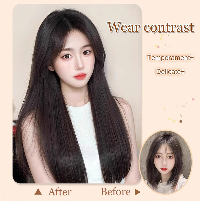 WTB Synthetic Wig Female Long Hair One-piece U-shaped Straight Hair Invisible Seamless Fluffy Extension Hair Wig