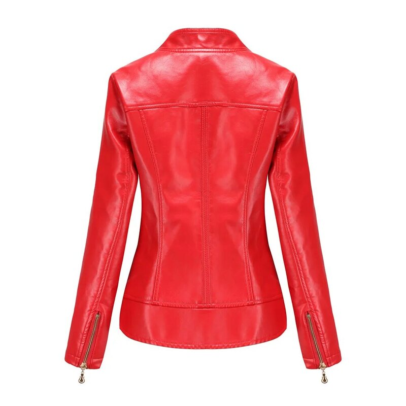 Jaket kulit motor merek baru datang 2023 jaket kulit sepeda motor musim semi musim gugur jaket PU merah mantel ramping wanita S-4XL hijau hitam