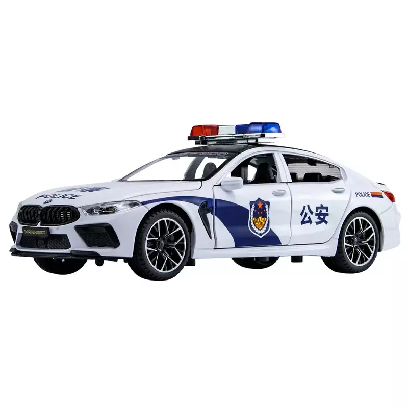 1:24 BMW M8 MH8 800 MANHART 경찰차 다이캐스트 자동차, 금속 합금 모델 자동차, 소리와 빛, 높은 시뮬레이션 어린이 컬렉션