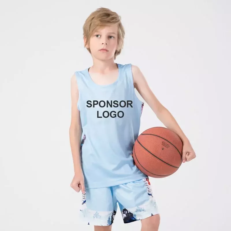 CustomChildrens Summer Basketball Uniform Set Polyester Breathable Kids Basketball Shirt Cheap Basketball Jersey For Boys B210