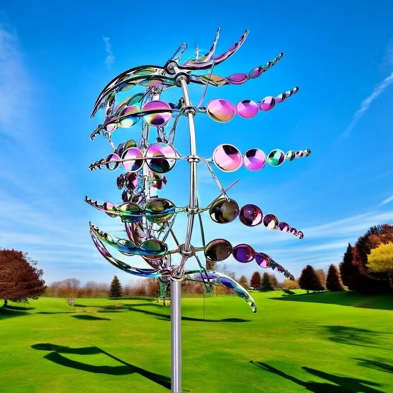 1 unidad de molino de viento de metal mágico cinético, cazadora de viento, decoración creativa para jardín y jardín