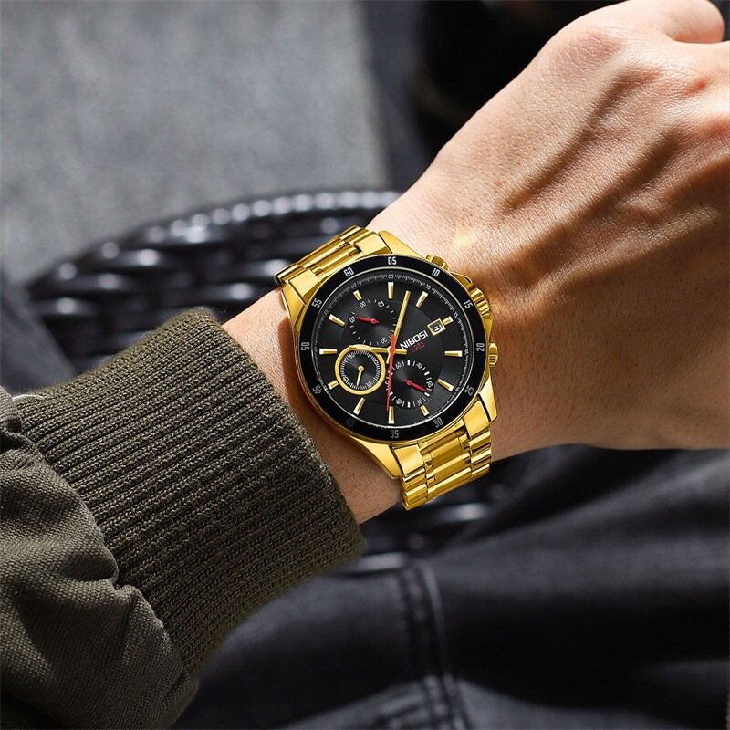NIBOSI Brand Luxury Chronograph Quartz Watch for Men Stainless Steel Waterproof Luminous Fashion Wristwatch Relogio Masculino
