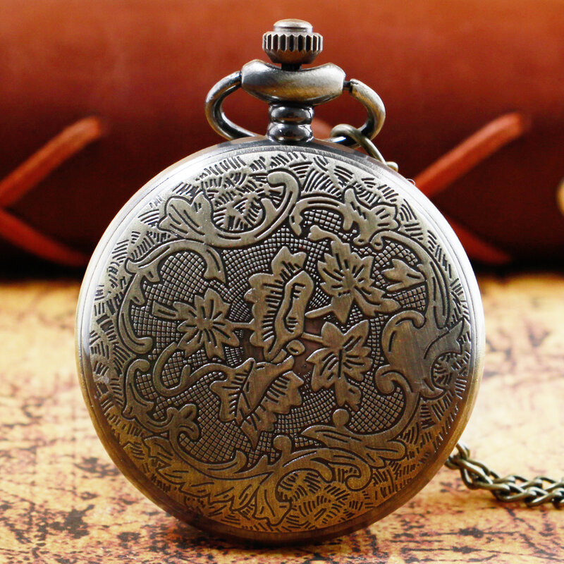 Reloj de bolsillo de cuarzo de bronce para hombres y mujeres, estuche redondo, joyería, colgante, collar, cadena, regalos