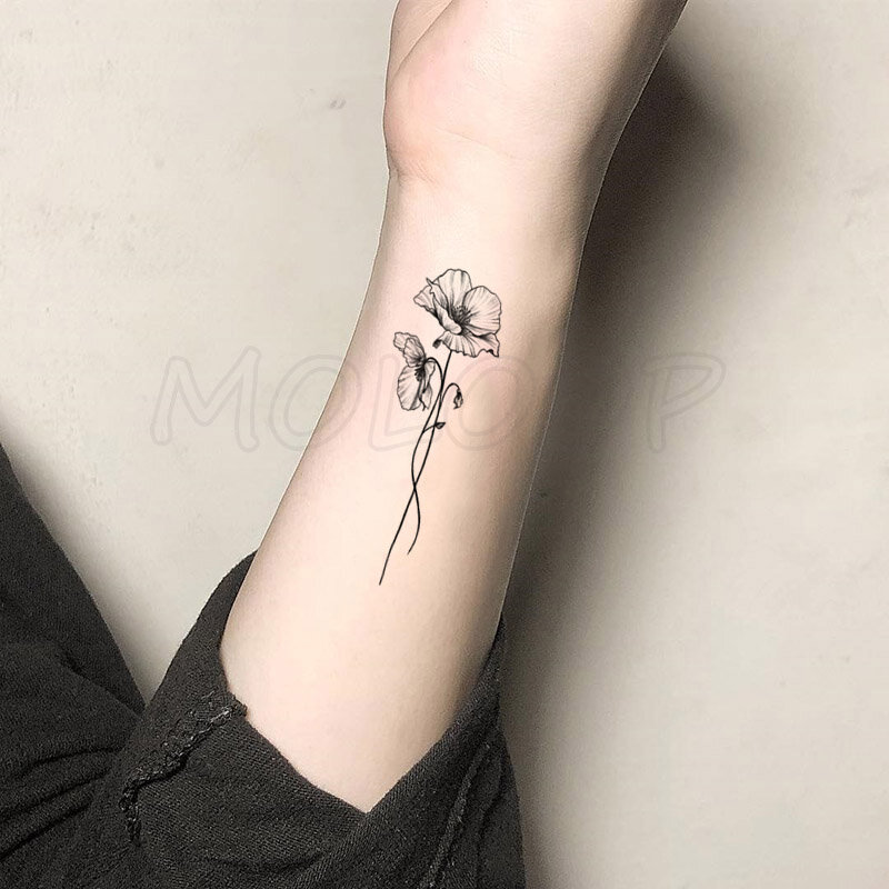 Adesivi per tatuaggi temporanei impermeabili Somnus nero fiore pianta tatuaggio  di piccole dimensioni Flash tatuaggio tatuaggi finti per uomo bambino  ragazza donna / Tatuaggi e body art