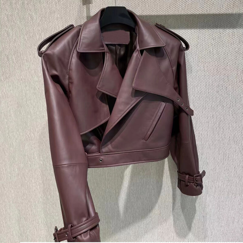 Genuine Leather Jacket Short Length Turn-Down Collar Casual Style 2023 New Fashion High Quality Import Real Sheepskin Clothes