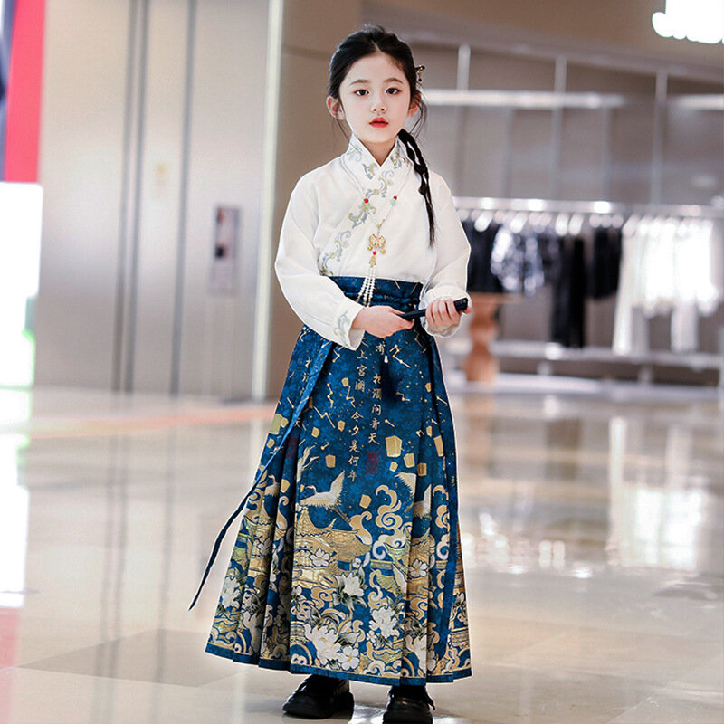 Falda de Hanfu Mamian para niña pequeña, traje tradicional chino, dinastía Ming, falda fina con cara de caballo, Verano