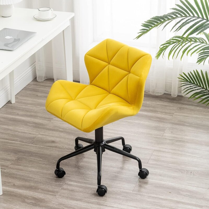 เก้าอี้สำนักงานแบบหมุนปรับได้สีเหลืองมีเพชรตกแต่งเฟอร์นิเจอร์ทรงกลม