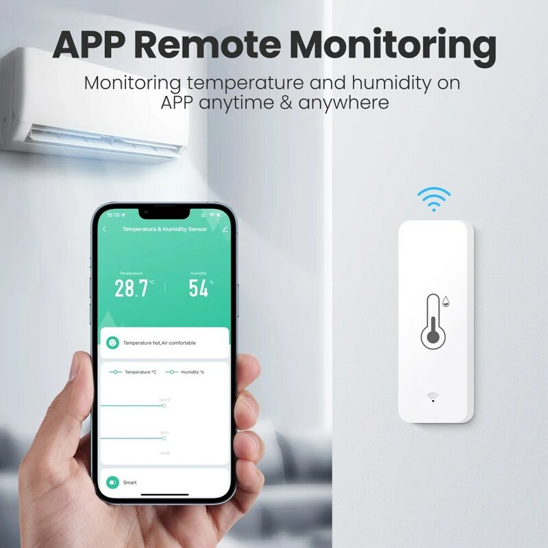 Fancyto Tuya Sensor Kelembapan Suhu WiFi, Sensor Kelembapan Sensor Suhu Hygrometer Dalam Ruangan Mendukung Alexa Google Home