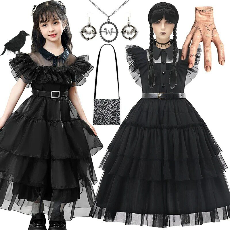 Disfraz de Addams para niñas, vestido de Cosplay para niños, ropa de fiesta de Halloween, trajes para bebés, 2023