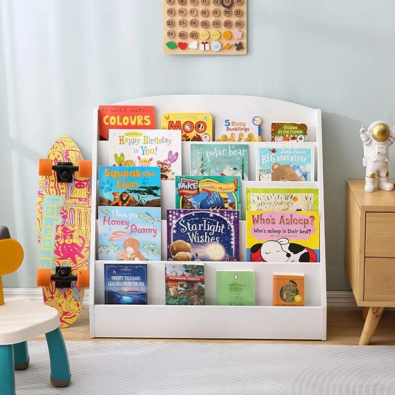 Estante TOETOL-Toddler para quartos, White Book Display Prateleira para sala de aula, quarto infantil, berçário, 5-Tier Nursery