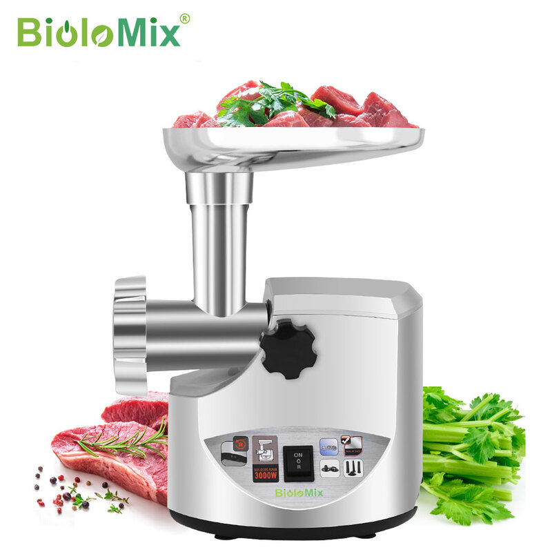 BioloMix-picadora de carne eléctrica para el hogar, embutidor de salchichas, procesador de alimentos, potencia máxima de 3000W