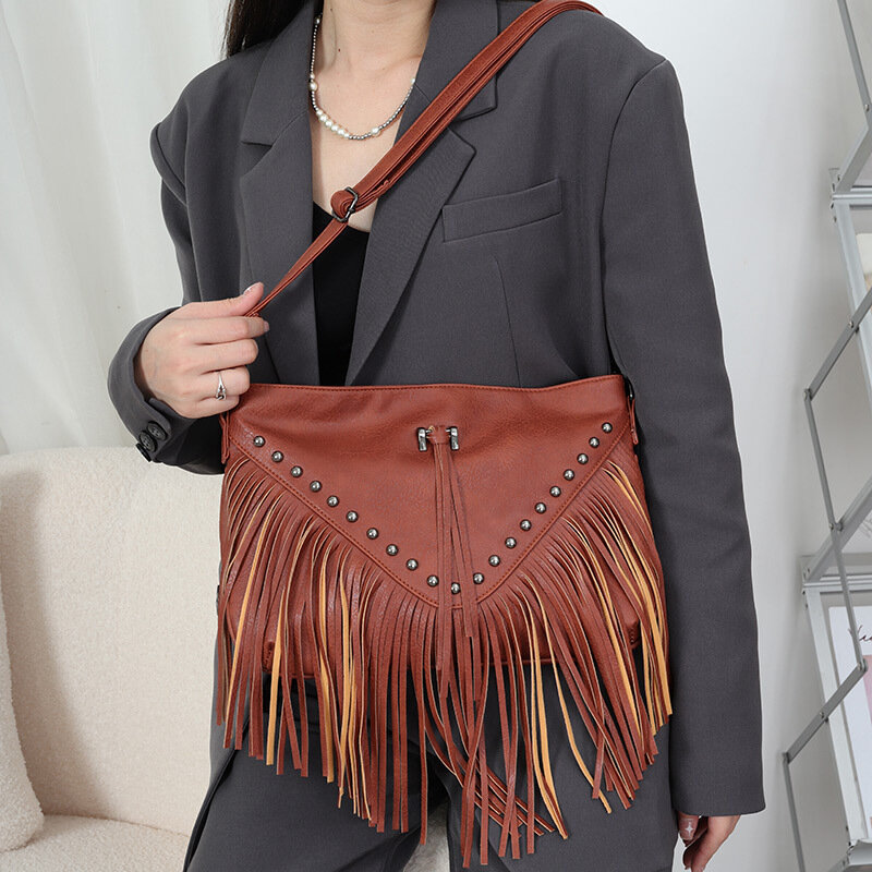 Soft Shoulder Large Leather Single Bag Trendy Casual Tassel Handbag For Woman High-Quality Messenger Versatile Luxury Crossbody