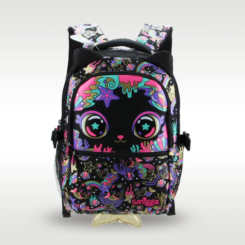 Smiggle-mochila escolar Original de Australia para niños, morral de hombro bonito para mujer, papelería de gato negro, 7-12 años, 16 pulgadas