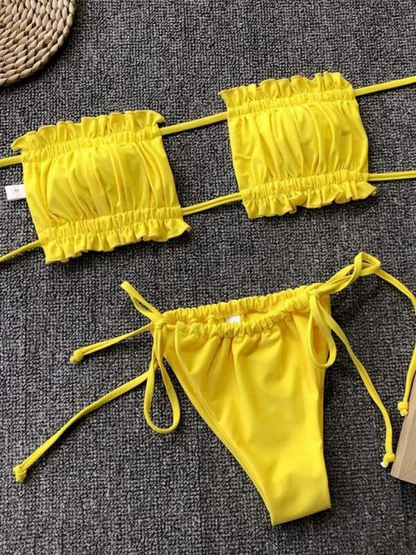 Gymdolphins-Conjunto de Bikini Sexy para mujer, traje de baño de Color liso con cordones, ropa interior para fiesta en la piscina, 2024