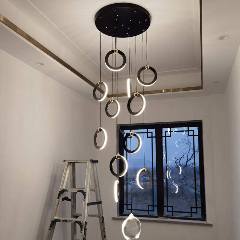 Żyrandol nowoczesne oświetlenie schodów prosty salon jadalnia kuchnia Duplex długa willa oświetlenie w stylu nordyckim luksusowa hala luksusowa lampa Loft
