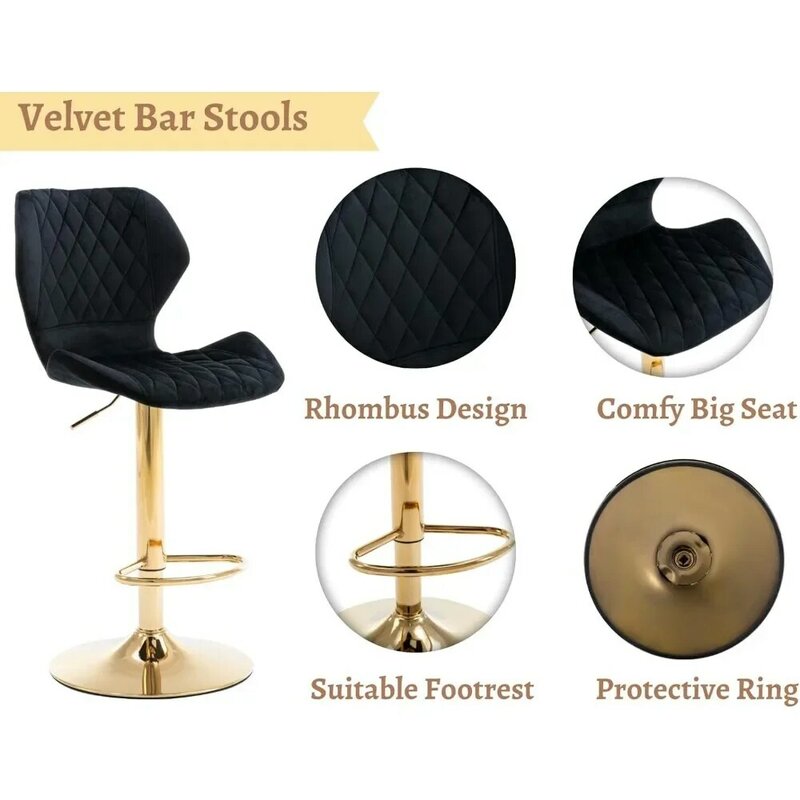 Bar Stools Set of 2 Counter Height Barstools with Back Swivel Bar Chairs with Gold Base Modern Adjustable Kitchen