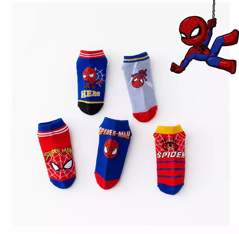 Calcetines cortos de dibujos animados para niño y bebé, calcetín de Iron Man, Capitán América, barco, Spiderman, 3 a 8 años, 5 pares