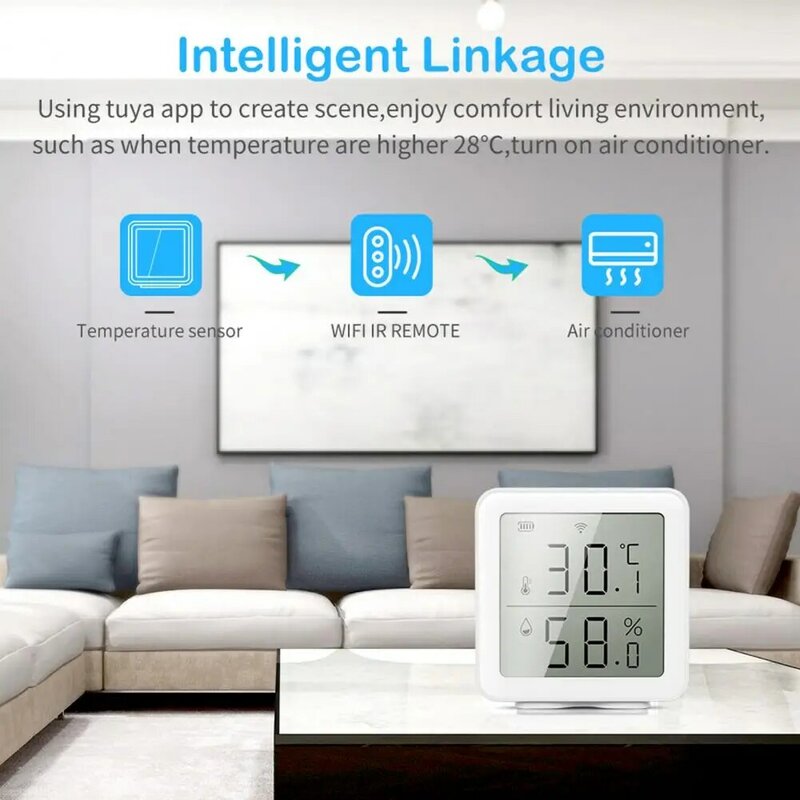 Termometer pintar, pengukur suhu dan kelembaban Wifi dengan layar LCD tampilan Digital cerdas bekerja dengan Alexa Google Home