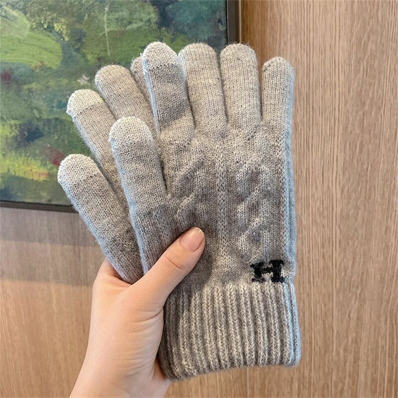 High Quality Wool Men Knitted Gloves Fashion Solid Color Keep Warm Mittens Touch Screen Fleece Gloves Riding Driving