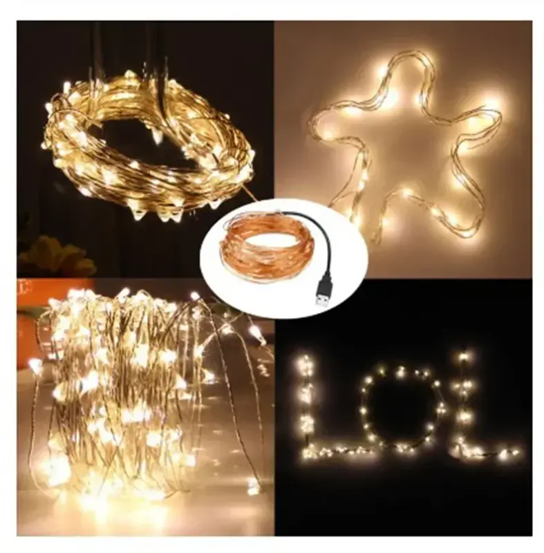 Mini Cadena de luces LED de hadas, lámpara de noche con cable de cobre, USB, impermeable, para boda, Navidad, fiesta, 5/10/20M