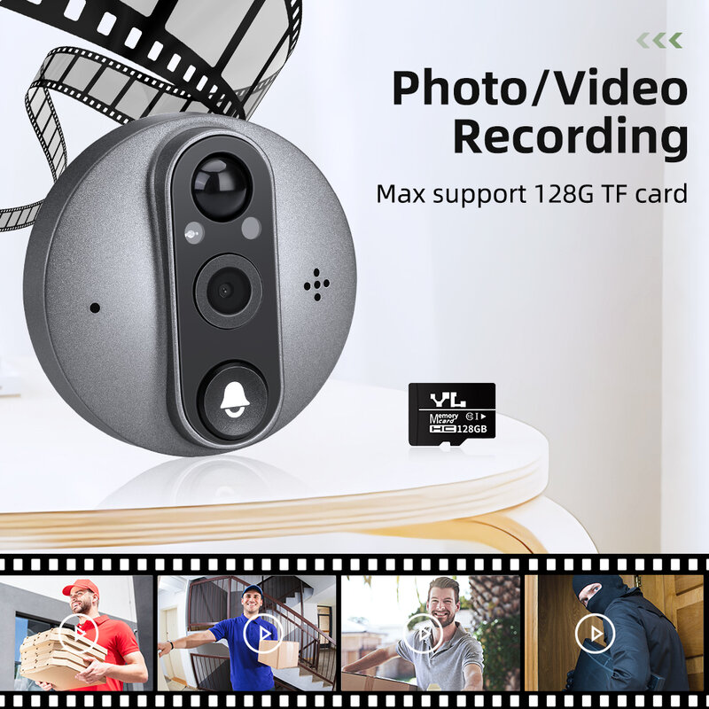 WSDCAM-videoportero Digital con detección de movimiento, timbre inteligente con cámara Wifi, gran angular de 121 °, Mirilla PIR, Tuya