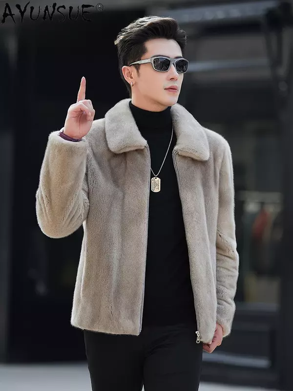 AYUNSUE Real Fur Mink Jackets for Men 2023 Winter Casual Lapel Natural Fur Coat High-end Mink Fur Jackets Fashion Chaquetas