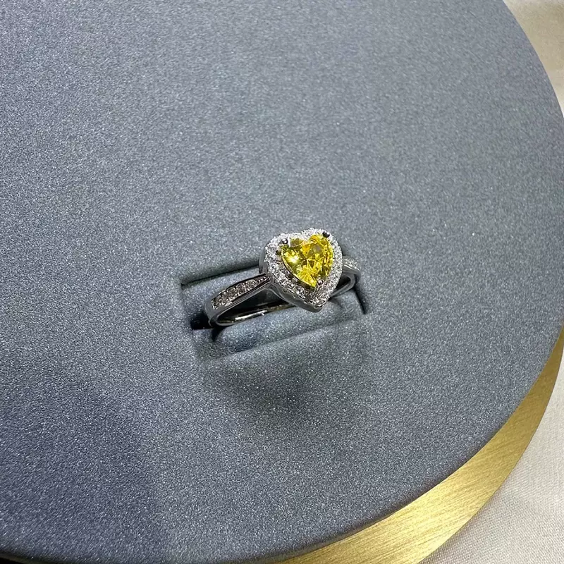 Cincin berlian kuning bentuk hati 6mm baru untuk wanita 925 mode perak cincin rendah serbaguna, kualitas tinggi