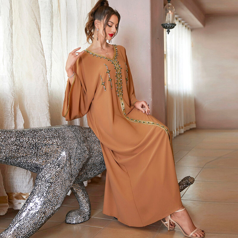Eid Dubai Abaya 여성용 럭셔리 원피스, 모로코 이슬람 터키 아프리카 의류, 라인스톤 로브, 카프탄 무슬림 파티 패션, 신제품