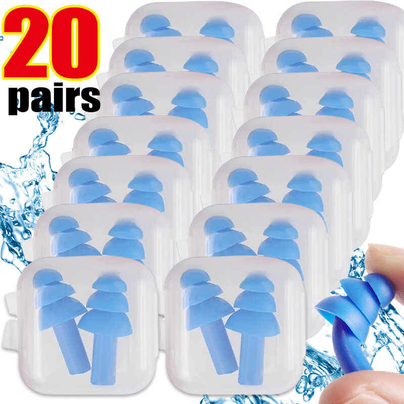 1-20Pairs Soft Silicone Earplugs Waterproof Swimming Ear Plugs Reusable Noise Reduction Sleeping Ear Plugs Protector with Box