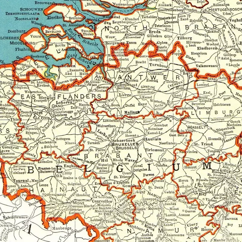 42*59 см, коллекция 1936 года, Бельгия и Нидерланды, политическая карта, винтажный настенный плакат, нанесение краски распылением на Холст Школа