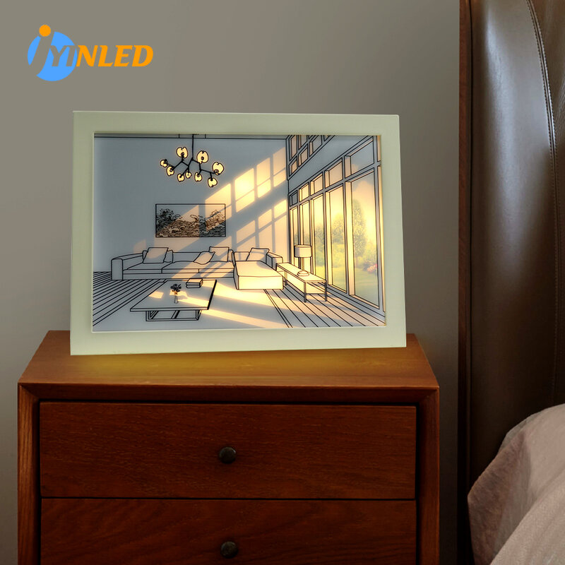 Lukisan lampu LED, Dekor dinding Desktop USB Plug-in tanpa baterai 3 warna dapat disesuaikan ruang tamu kamar tidur