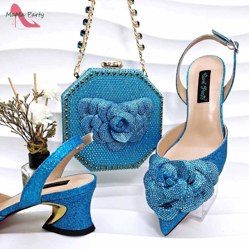 Conjunto de zapatos italianos para mujer, bolso a juego en Color vino, estilo clásico de alta calidad, nuevo diseño con cristal para boda, 2024