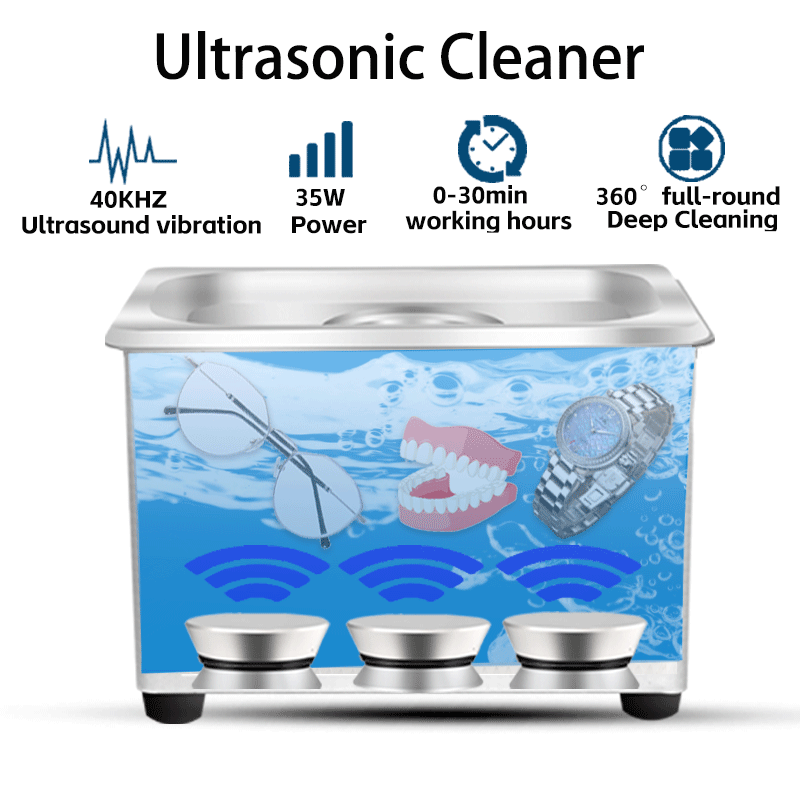 GENENG Ultrasonic Cleaner With 60W Digital Portable Washing Machine 40KHz Ultrasound Jewelry, Watches Home Appliance 800ml