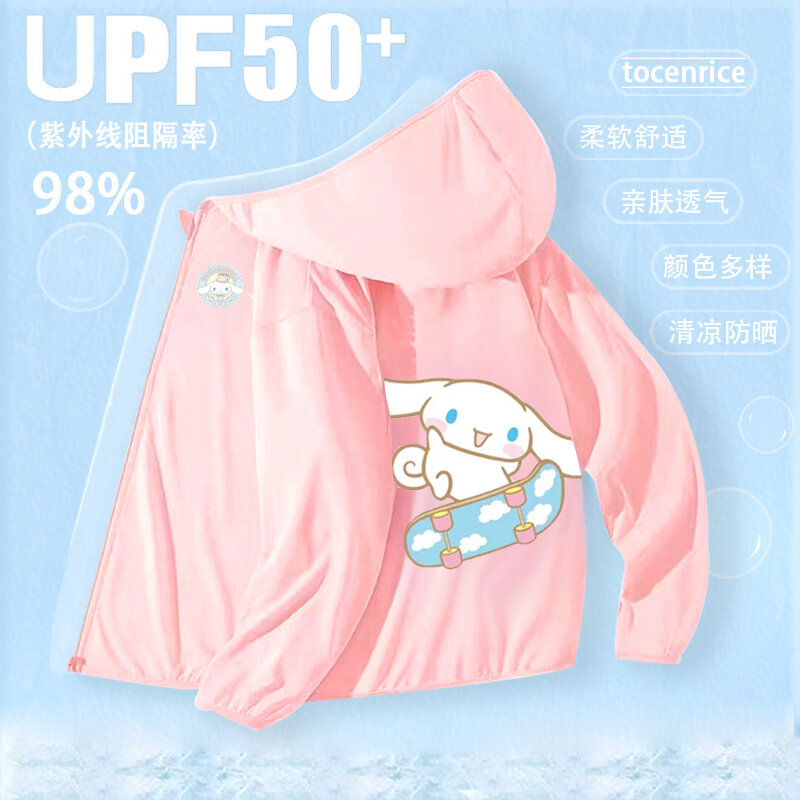 Crianças Miniso Sanrio Cinnamoroll Kuromi Cartoon vestuário protetor solar, casaco respirável fino, presente protetor solar, menino, menina, verão