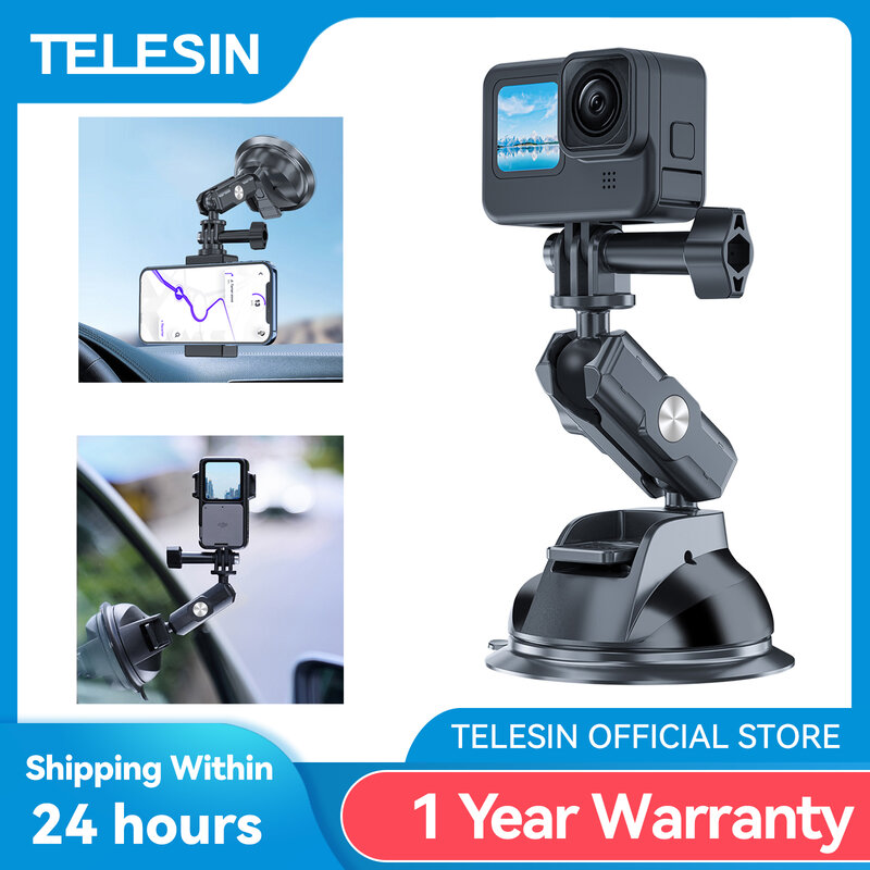 TELESIN-soporte de Cámara de Acción para coche, adaptador estándar ajustable 360, ventosa, para GoPro Insta360 DJI Action, teléfono inteligente