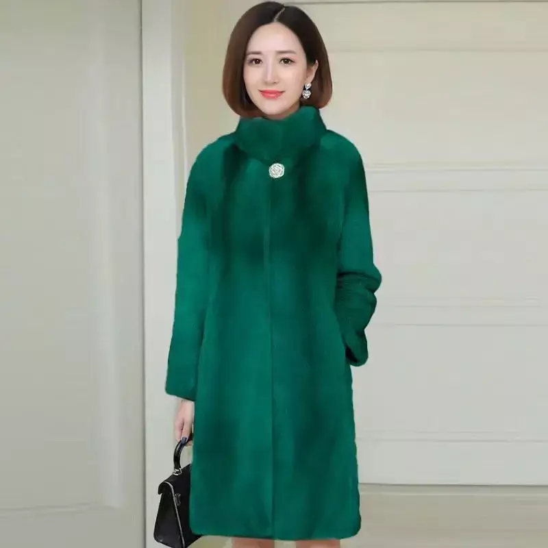 Женская зимняя куртка из искусственного лисьего меха, Корейская версия, трендовая утолщенная флисовая куртка с воротником-стойкой, модель F368, 2024