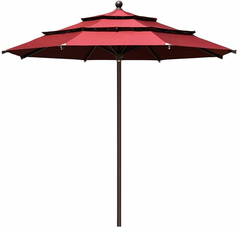 EliteShade USA 10 anni-ombrello da sole Non sbiadito 11 piedi 3 livelli ombrello da mercato Patio cilindro da esterno ombrello da tavolo Push-up automatico