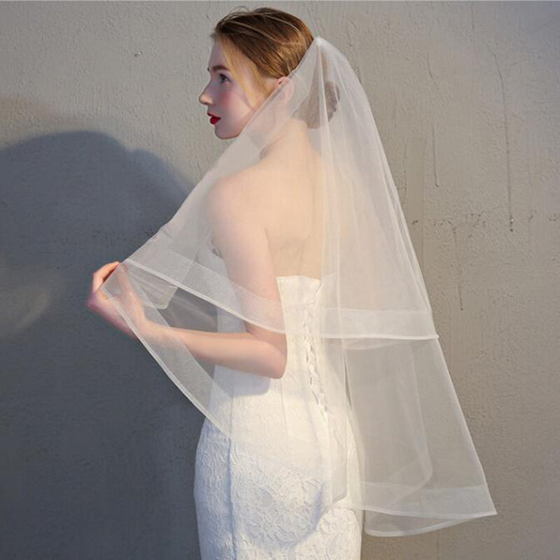 Diskon terbaru 2022 gading pernikahan kerudung satu lapis 120cm pendek pengantin aksesori putih grosir