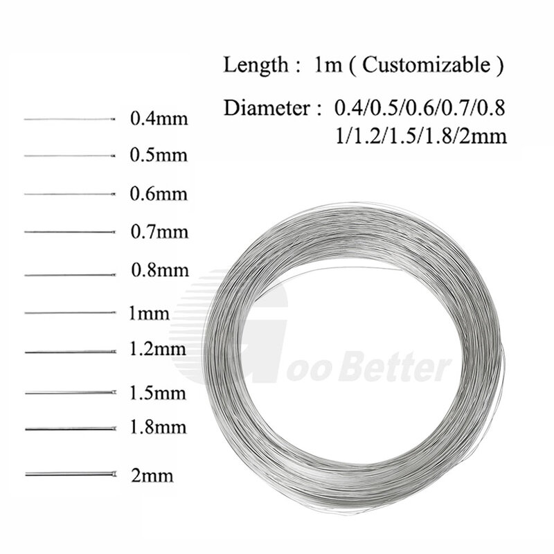 1M 304 filo per molle in acciaio inossidabile filo duro pieno di filo duro diametro 0.4/0.5/0.6/0.7/0.8/1/1.2/1.5/1.8/2mm filo di acciaio per molle