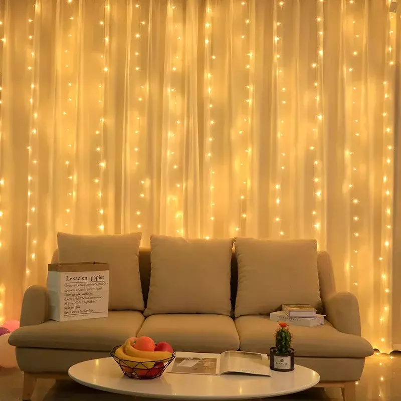 Guirxiété lumineuse dégradée de rideau de LED avec télécommande, guirxiété de nouvel an, décoration de fête de Noël, décoration de mariage, 3m