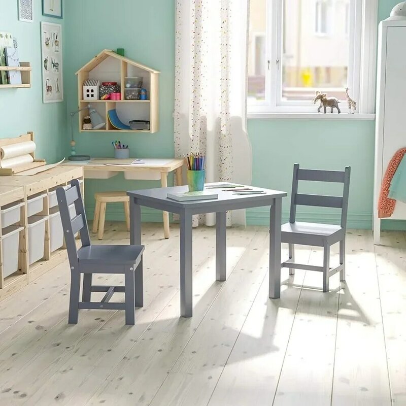Ensemble table et chaises en bois dur massif pour enfants, salle de jeux, chambre à coucher, étude, jeu de lecture