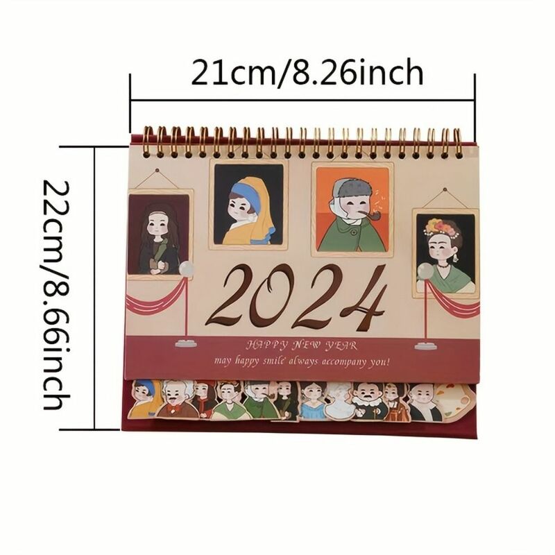Calendario de escritorio del Salón de la Fama del Dragón de dibujos animados, trípode grueso estable, año 2024, calendario de escritorio de dibujos animados lindo