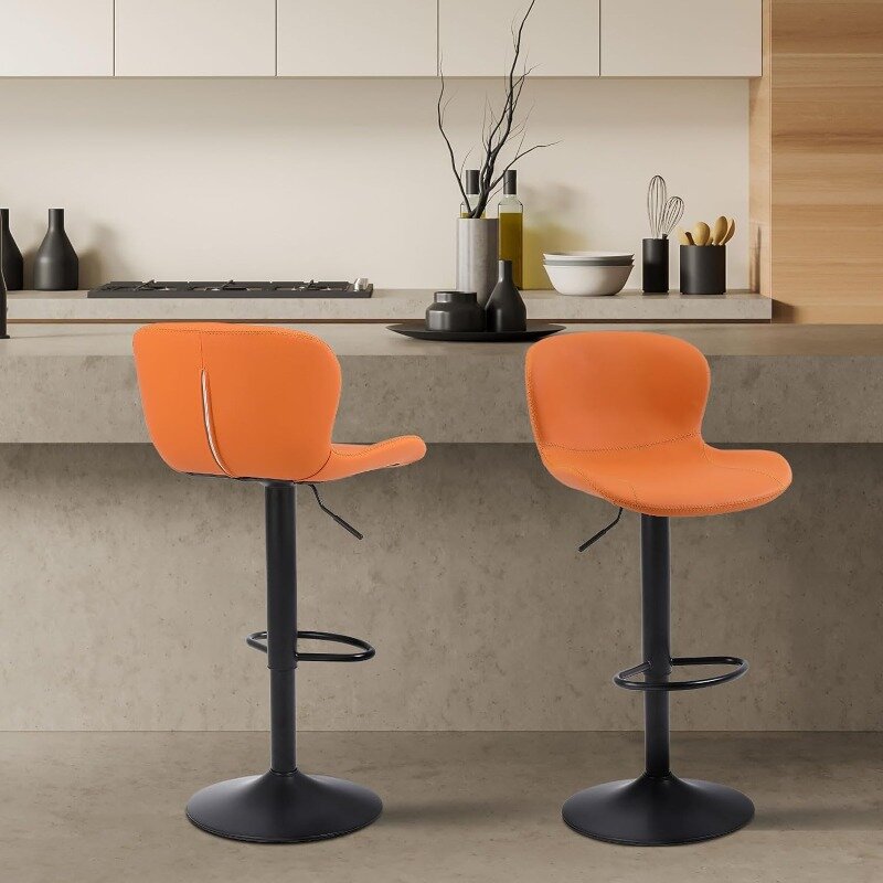 Bar Stools Set of 2, PU Leather Counter Height Barstools with Back, Height Adjustable Swivel Bar Chairs,