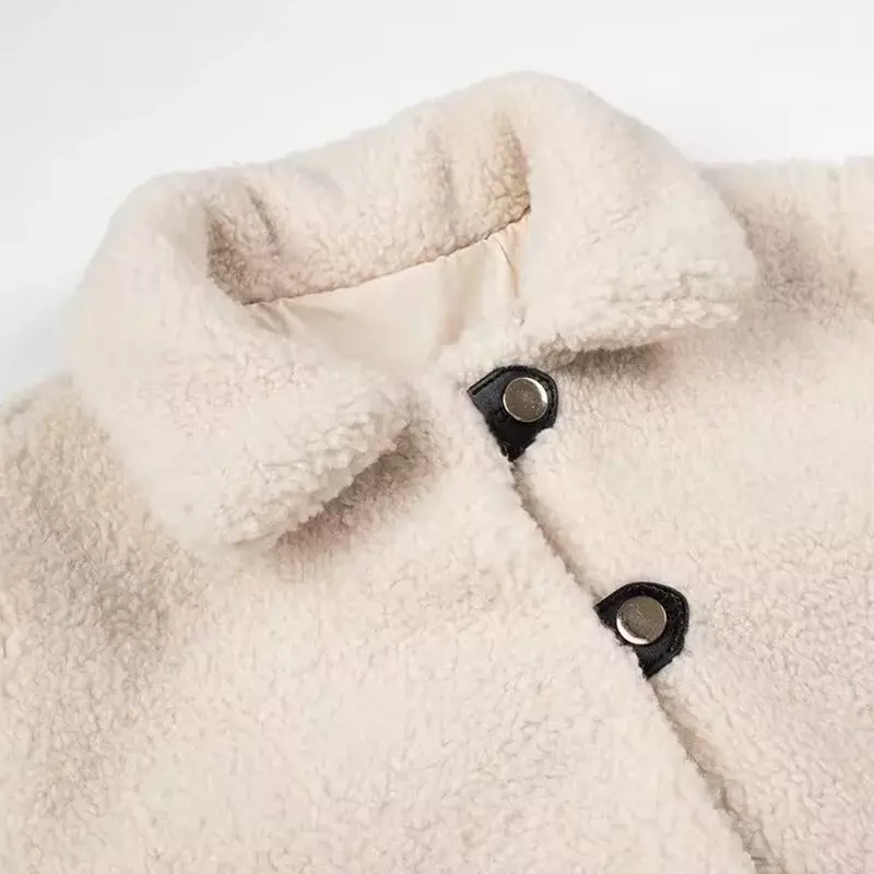 Jaqueta de pele sintética vintage feminina, parkas quentes, casacos de inverno, tops brancos, casacos, moda feminina, novo