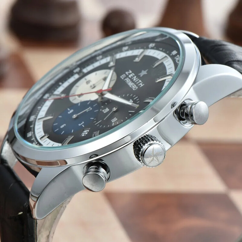 2024 New Top Zenith Luxury Brand Men's WatchFashionable Leather Waterproof StrapMen's Waterproof Quartz Watch RelojHombre