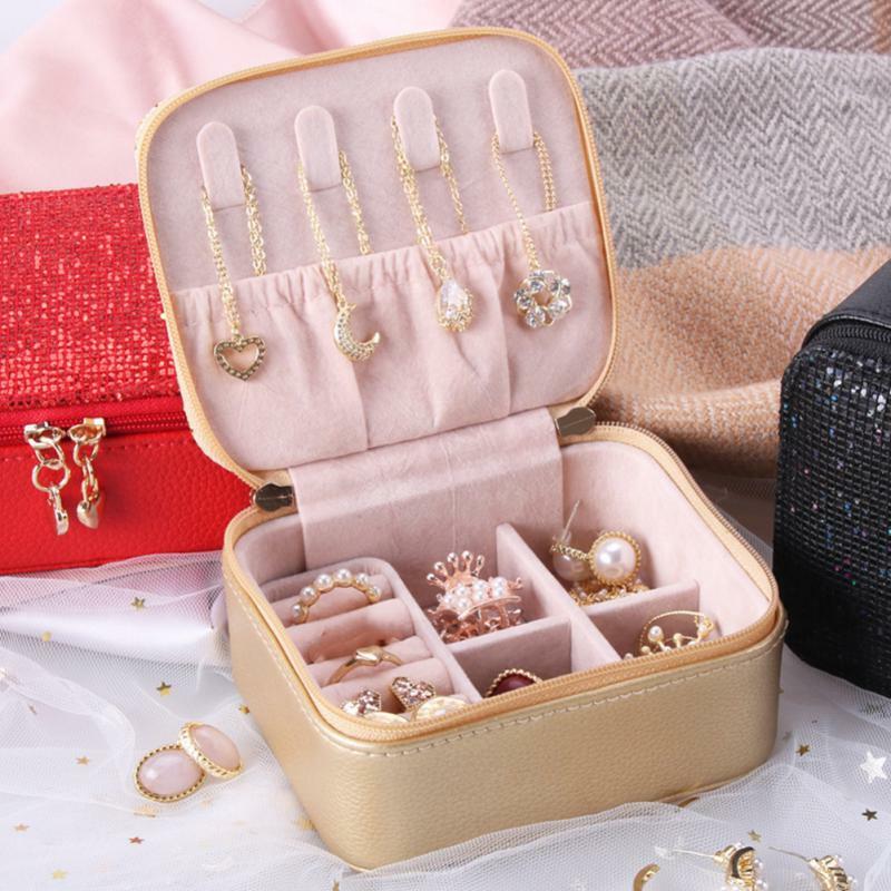 Portable Jewellery Box Leather Jewelry Storage Box Ear Stud Earrings Ring Packaging Organizer Jewelry Display Durable Box